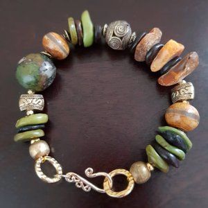 SOLD Boho Chic Raw Amber, Turquoise and Agate Bracelet